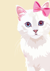 Illustration of cute fat cat with pink bow