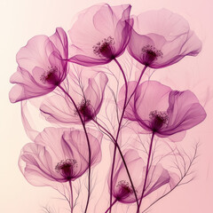 Translucent pink poppies on a soft gradient background, ideal for art prints