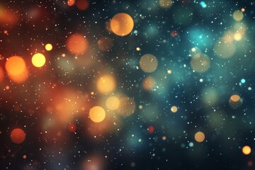 Obraz premium Festive christmas scene with colorful bokeh lights and falling snowflakes for a cozy atmosphere