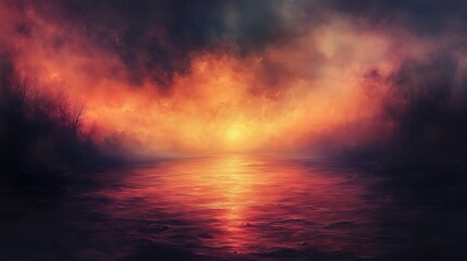 Fototapeta premium The illusion of the lake surface under the rosy glow