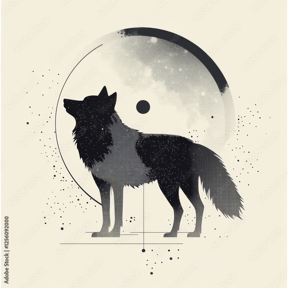 Leinwandbilder minimalist wolf silhouette against a full moon with space for text and creative expression. generati