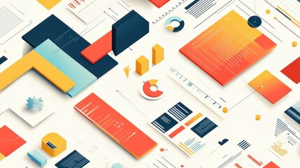 Geometric infographic with vivid tones, [business data concept], [balancing aesthetic appeal and informative content] 