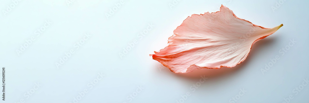 Poster single torn sakura petal on a bright background emphasizing delicate texture and color