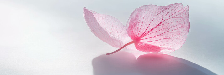 Fototapeta premium Translucent sakura petal resting on a bright background with soft backlighting