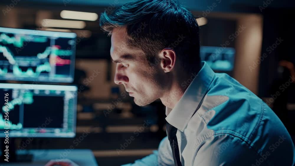 Leinwandbilder market analysis with multiple screens displaying financial data and stock trends in a modern office