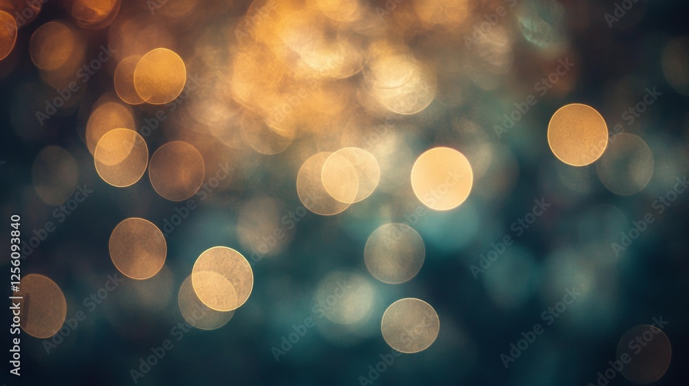 Poster Abstract shimmer bokeh background with golden glowing light circles