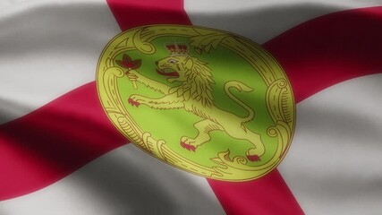Alderney flag 4K, waves gracefully in the wind, displayed on a flagpole against a backdrop of rolling clouds. This vertical Alderney flag animation features seamless looping in 4K resolution, capturin