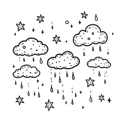 Obraz premium Cute clouds raining stars and droplets whimsical design,