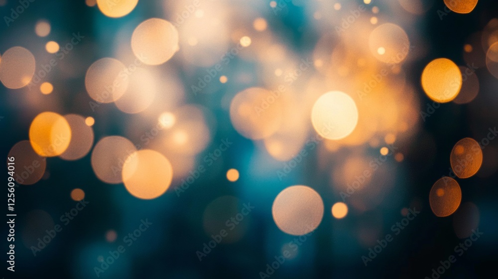 Poster abstract teal and gold bokeh background with blurred ethereal lights