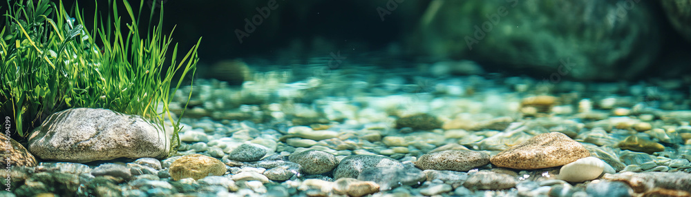 Poster exploring tidal pool ecosystems filled with clear water and small rocks