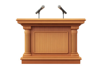 wooden podium with two microphones isolated png transparent background
