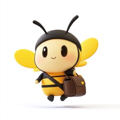 Obraz premium Cute bee character carrying briefcase, isolated on white background, for children's book illustration
