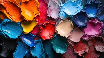 Fototapeta premium Vibrant color palette closeup of an artist's tools studio artistic content creative environment macro view textured layers inspiration