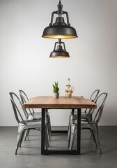 Modern dining room with wooden table and chairs