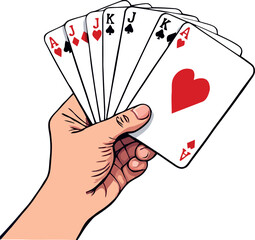 Vsai gambler holding royal flush playing cards hand