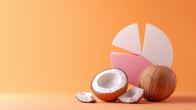 A close up of a slice of coconut and a piece of pink pie chart