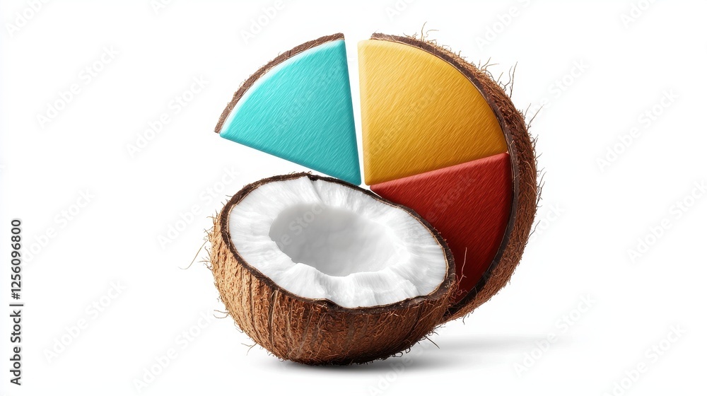 Poster a close up of a coconut with a slice missing
