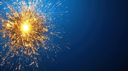 Fototapeta premium Bright sparkler burning on dark blue background for celebration
