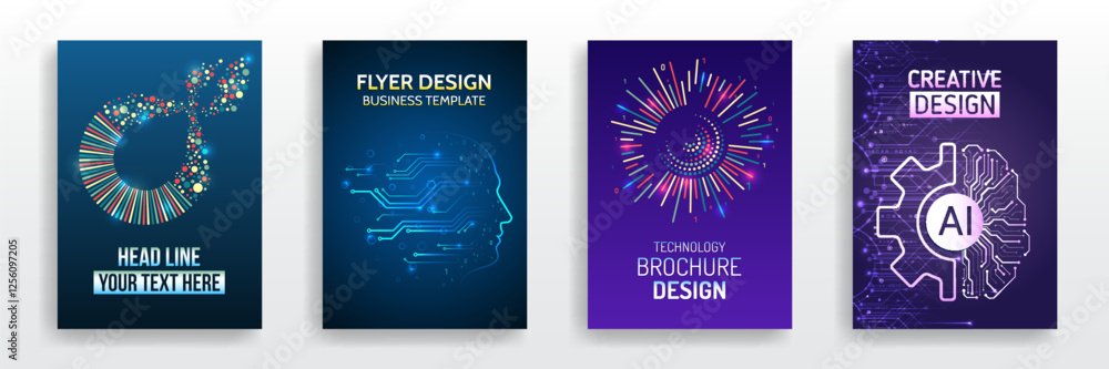 Poster scientific cover template for presentation, banner. page layout set for sci-fi. set of high-tech cov