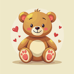 Fototapeta premium Cute teddy bear illustration surrounded by hearts, symbol of love