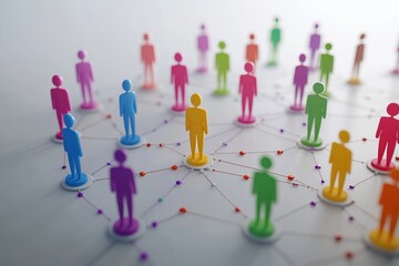 Vibrant digital illustration of stylized figures connected by lines, symbolizing social networks