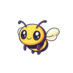 Obraz premium Cute cartoon bee in flight against white background. Possible use Children's book illustration, greeting card, website design