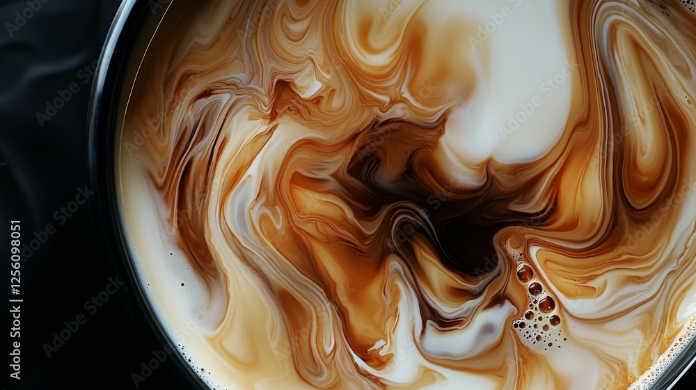 Poster swirling patterns in coffee and cream create captivating visuals