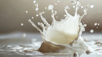 Creamy Milk Splash with Droplets on Light Background for Food Photography