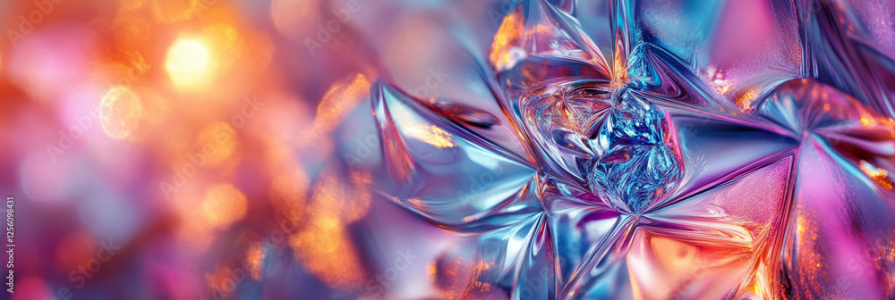Poster intricate patterns of abstract ice crystals reflecting vibrant light in a bright background