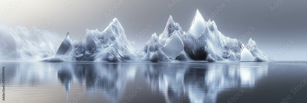 Poster abstract ice formations create stunning reflections in a bright background