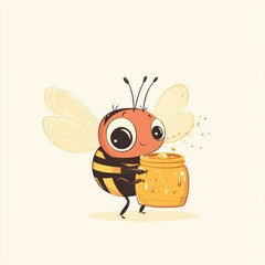 Obraz premium Cute bee holding honey jar (5)