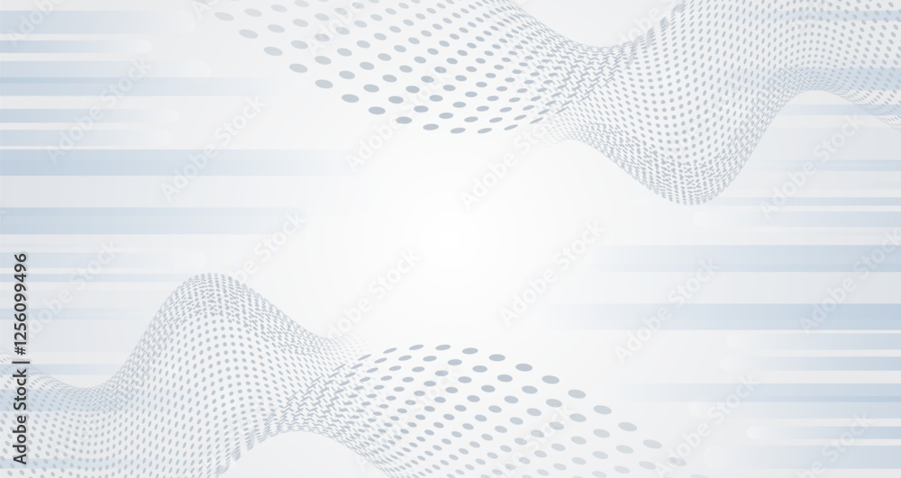 Poster Abstract white and gray horizontal design. Science, and technology background. Light pale vector background for a banner. Abstract geometric pattern of stripes and circles, for presentation.