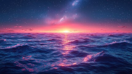 Fototapeta premium Pink Sunset Over the Starry Ocean