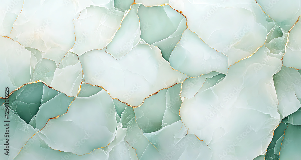 Poster translucent green and white marble texture with golden veins, ideal for backgrounds and designs. thi