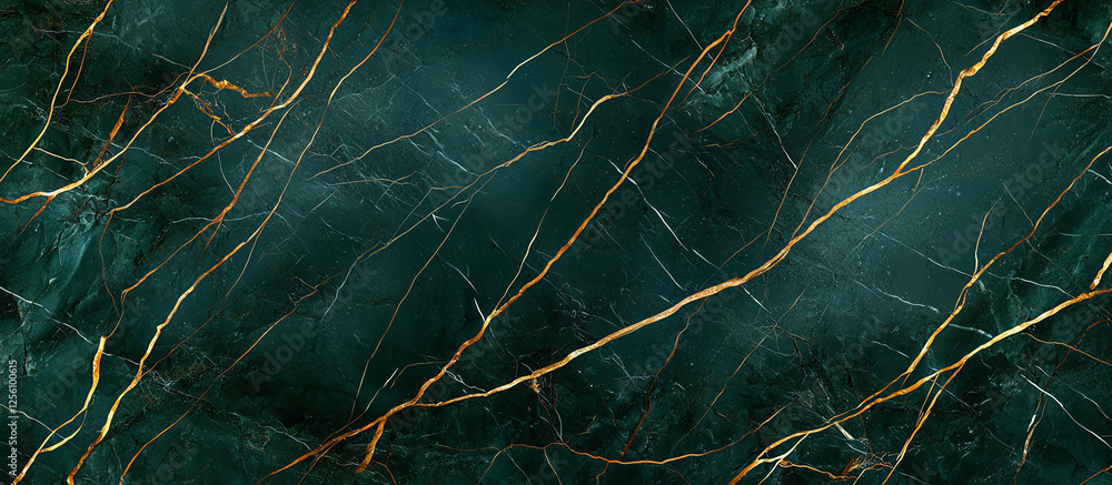 Poster seamless pattern of dark green marble with golden veins, creating elegant and luxurious appearance. 