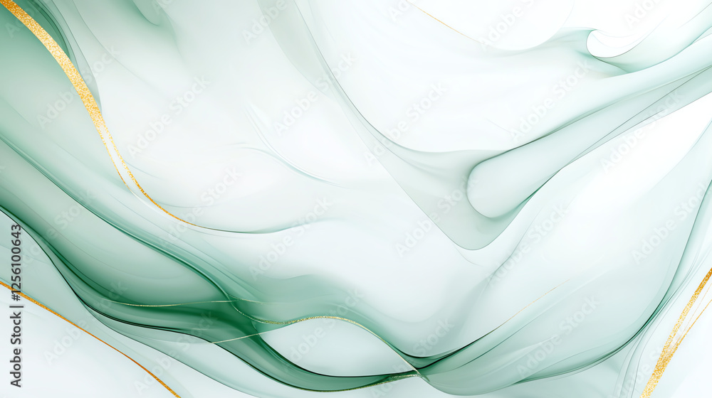 Aufkleber abstract background with fluid green marble texture and golden accents, creating serene and elegant 