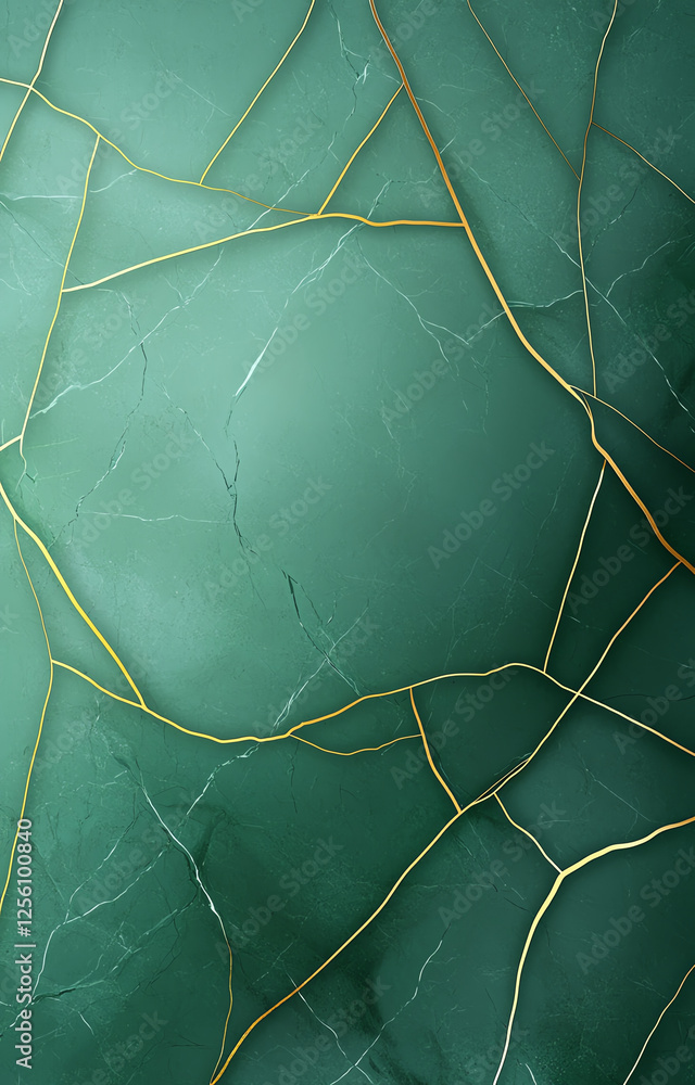 Poster abstract background with green marble texture and golden veins, creating luxurious and elegant appea