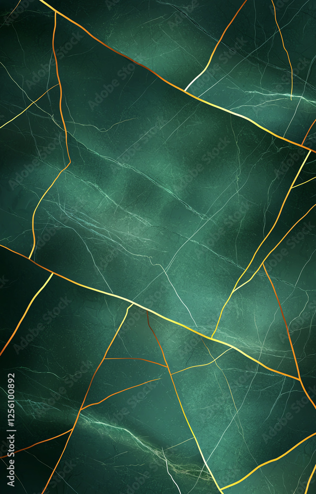 Poster abstract background with green marble texture featuring golden veins and intricate patterns, creatin