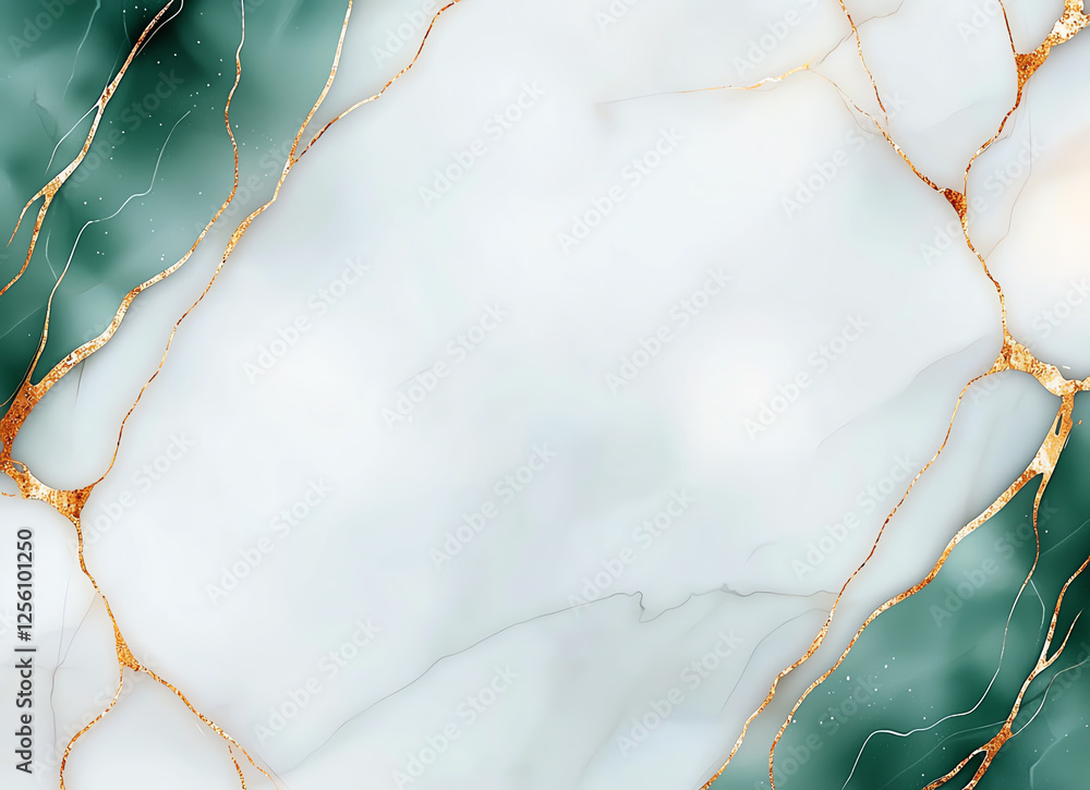 Poster elegant abstract background featuring emerald green and white marble with golden veins, creating lux