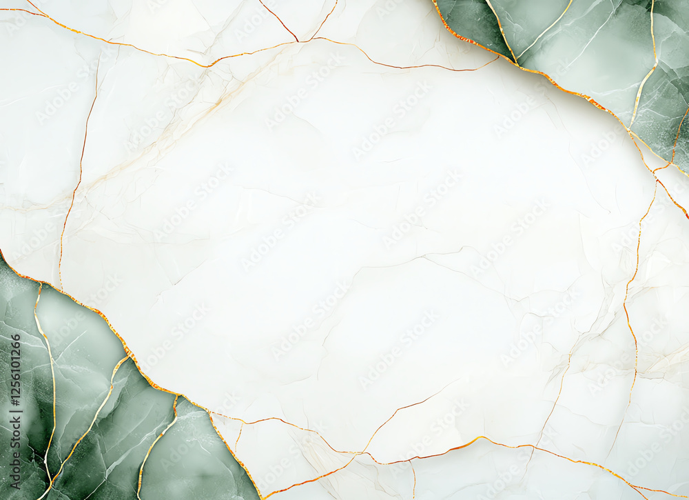 Poster abstract background featuring emerald green and white marble textures with golden veins, creating el