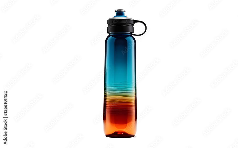 Poster a stylish cycling water bottle with a squeeze nozzle, isolated on a empty plain background