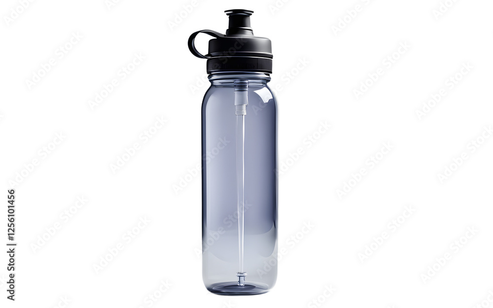 Poster a stylish cycling water bottle with a squeeze nozzle, isolated on a empty plain background