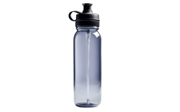 A stylish cycling water bottle with a squeeze nozzle, isolated on a empty plain background