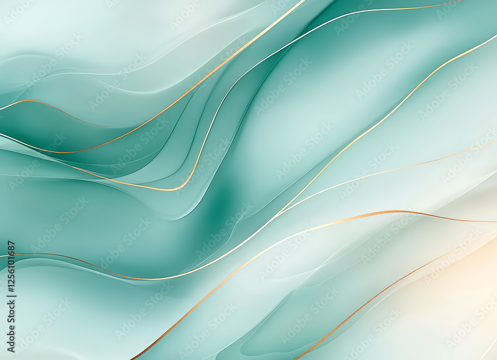 Poster abstract emerald green and white marble texture with flowing lines, creating serene and elegant atmo