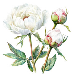 Elegant White Peonies Blooming Gracefully Soft Watercolor Painting