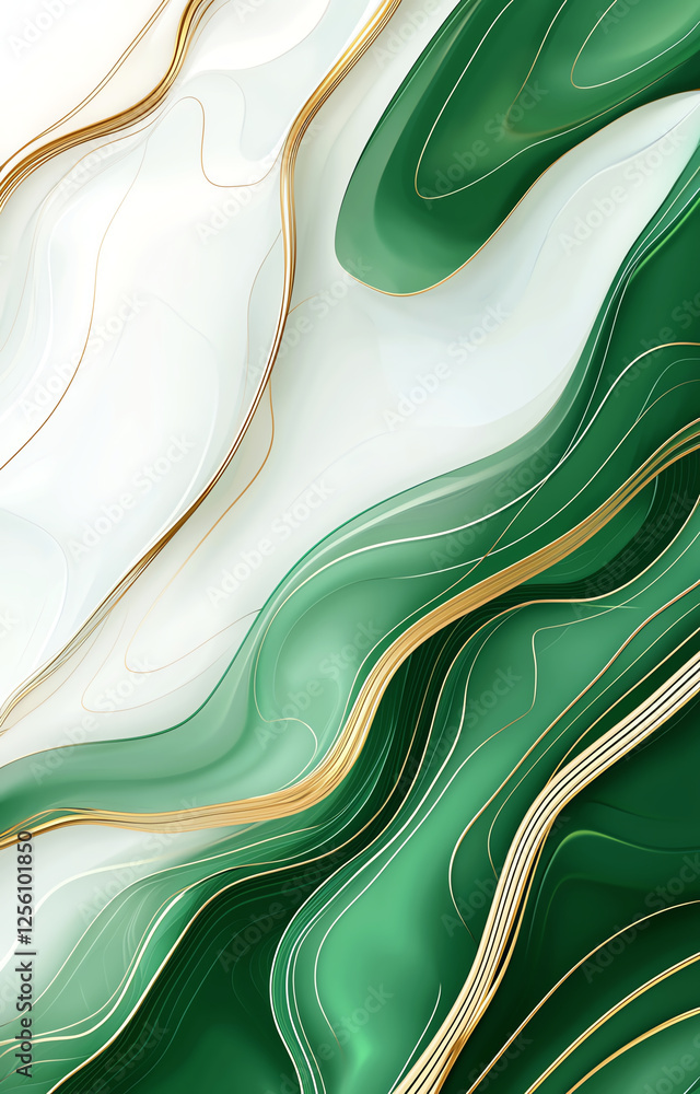 Aufkleber abstract green and white marble background with golden lines, creating fluid and elegant design. per