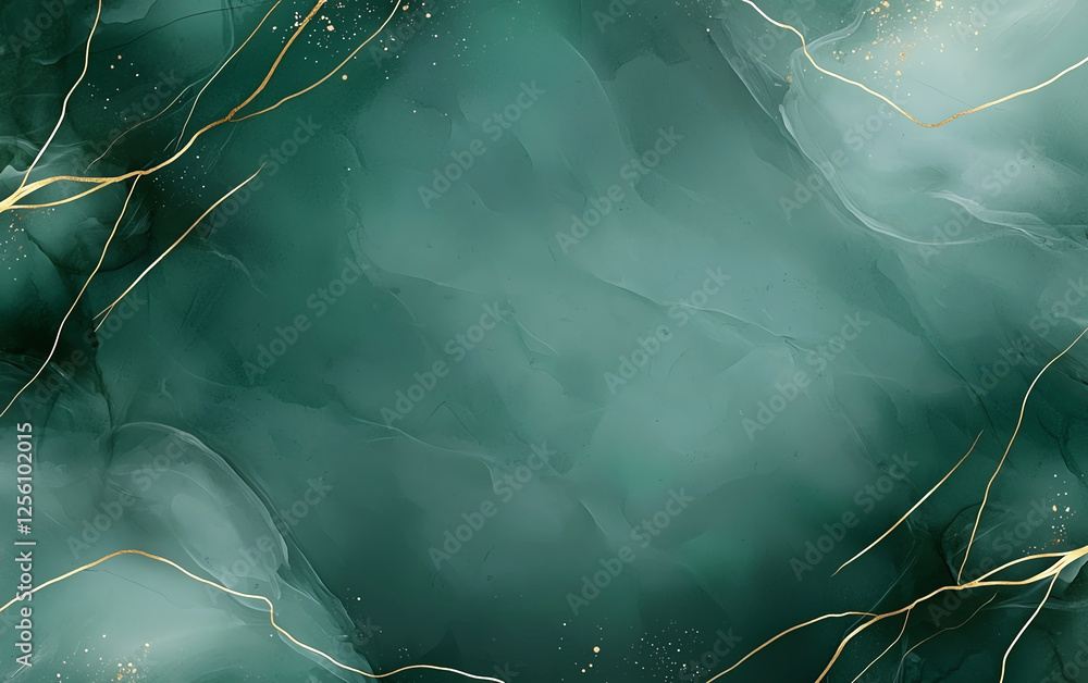 Aufkleber abstract green marble texture with gold lines creates serene and elegant background. smooth gradient