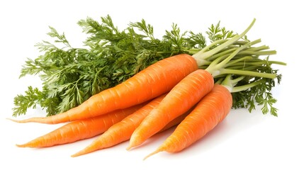 Fresh Carrots Harvest: A vibrant bunch of freshly harvested carrots with lush green tops, showcasing their bright orange hue and natural freshness.