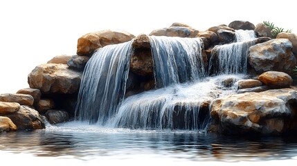 Fototapeta premium Waterfall Flowing Over Rocks Isolated on White Background