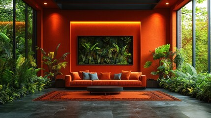 Tropical Orange Living Room Interior Design